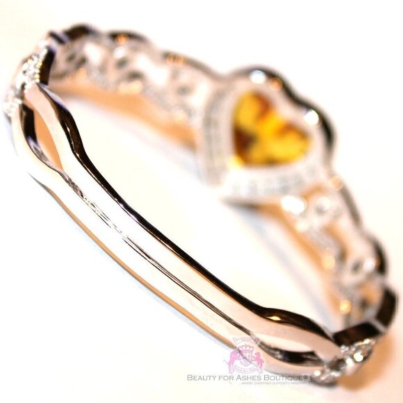 Canary Yellow Cubic Zirconia Heart Love Valentine Cuff Choose Joy Cz Bracelet - Picture 5 of 10